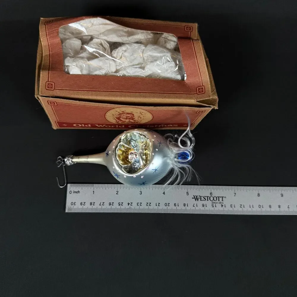 Old World Christmas Inge-Glas Glass Angel Teardrop Ornament Feather in Box